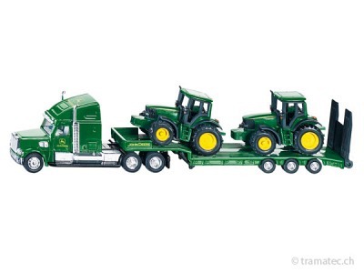 SIKU 1837 Tieflader mit John Deere Traktoren