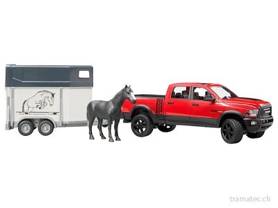Bruder RAM 2500 Power Wagon mit Pferdeanhänger und 1 Pferd